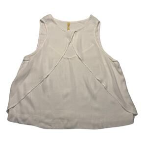 Free People Sleeveless Tank Top, Loose Flowy, Petal Front w/Keyhole‎ White Med